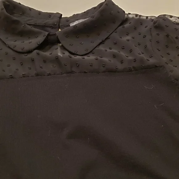 Adrianna Papell short sleeve knit sweater with sheer dot textured chiffon - Picture 5 of 16